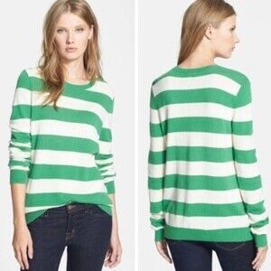 Joie Wool Cashmere Valera B Striped Green White Sweater Size Medium